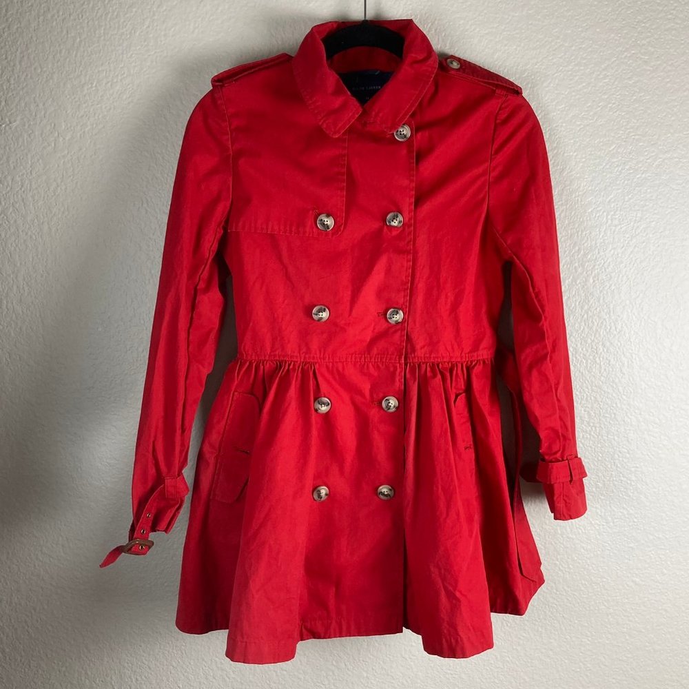 Ralph Lauren Girls Poplin Red Belted Trench Jacket - 14